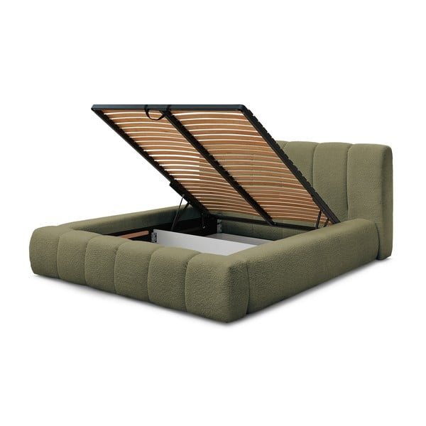 Zielone tapicerowane łóżko dwuosobowe ze schowkiem i stelażem 180x200 cm Denali – Bobochic Paris-image-4