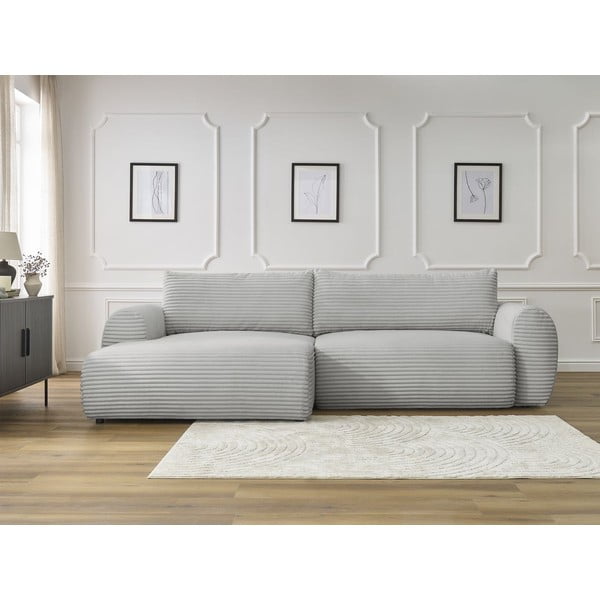 Jasnoszary sztruksowy rozkładany narożnik (lewostronny) Lucien – Bobochic Paris-image-1