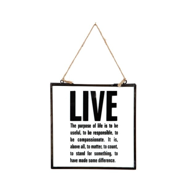 Szklana tabliczka z napisem Live, 20x22 cm