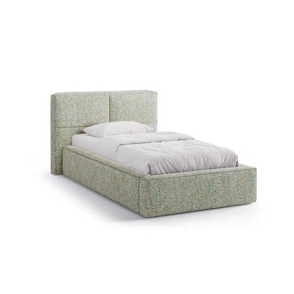 Zielone tapicerowane łóżko jednoosobowe ze schowkiem i stelażem 90x200 cm Darren – Micadoni 
