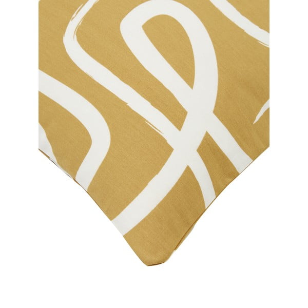 Żółto-biała pościel jednoosobowa z perkalu bawełnianego Westwing Collection Malu, 135x200 cm-image-3