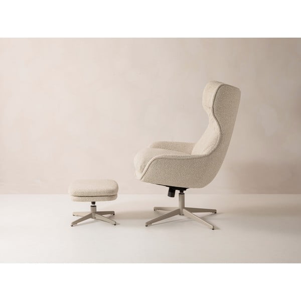 Beżowy obrotowy fotel z podnóżkiem z materiału bouclé Kenzi – Micadoni -image-4