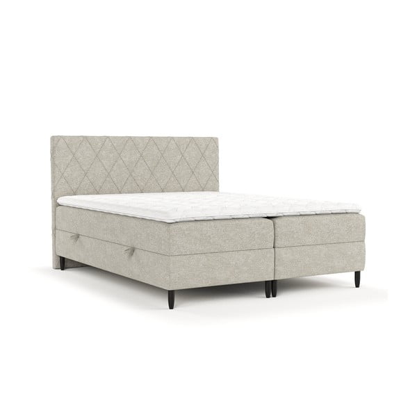 Szarobeżowe łóżko boxspring ze schowkiem 200x200 cm Gwen – Maison de Rêve