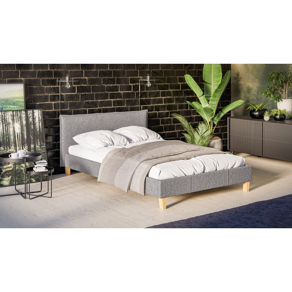 Szare tapicerowane łóżko dwuosobowe ze stelażem 140x200 cm Tina – Ropez-image-2