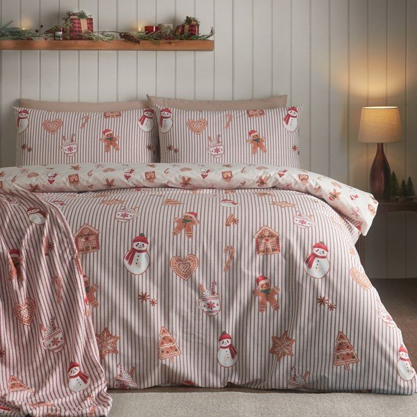Pościel jednoosobowa w naturalnym kolorze 150x120 cm Christmas Gingerbread Stripe – Catherine Lansfield-image-3