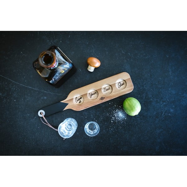 Drewniana deska do serwowania z 4 kieliszkami Gentlemen's Houseware-image-1