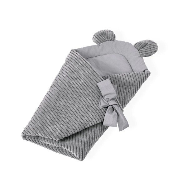 Szary rożek niemowlęcy sztruksowy 35x65 cm – Meowbaby-image-1