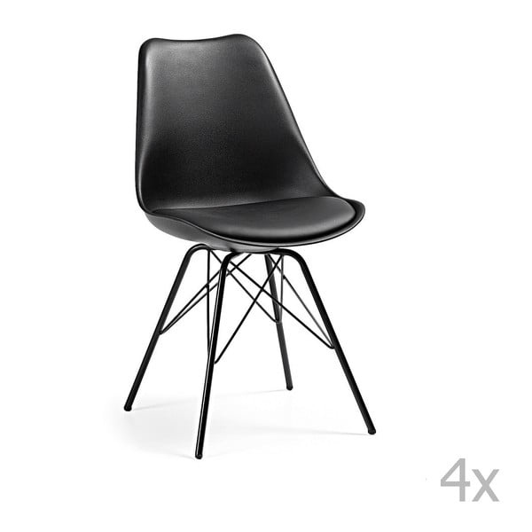 Zestaw 4 czarnych krzeseł z metalowymi nogami La Forma Lars