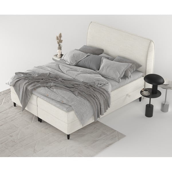 Kremowe łóżko boxspring ze schowkiem 200x200 cm Melba – Maison de Rêve-image-2