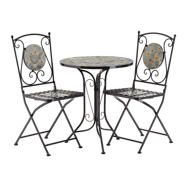 Komplet 2 szarych krzeseł ogrodowych z mozaiką i stolika Premier Housewares Amalfi