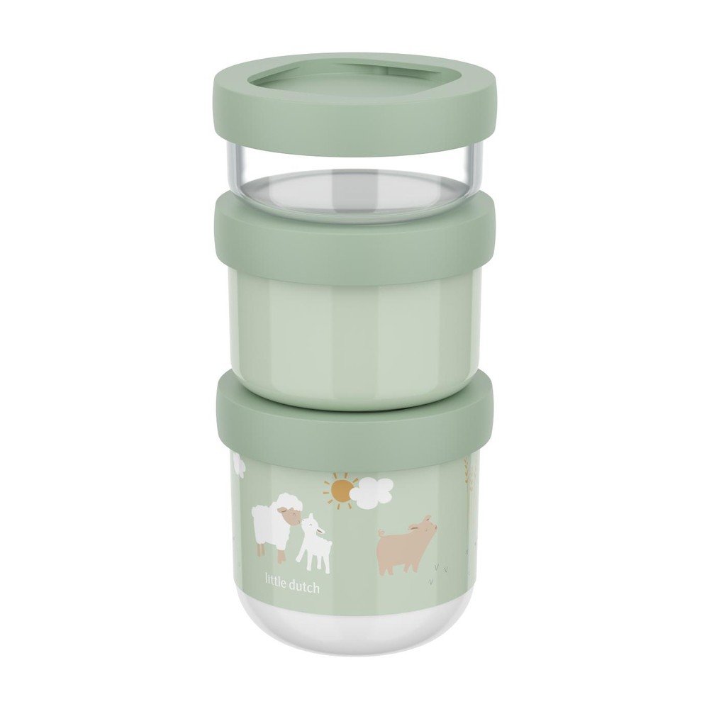 Jasnozielone plastikowe pojemniki śniadaniowe dla dzieci 3 szt. Little Farm by Little Dutch – Mepal