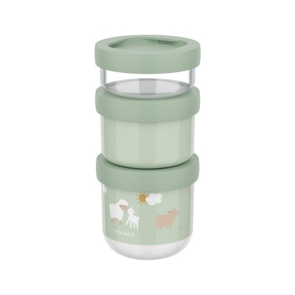 Jasnozielone plastikowe pojemniki śniadaniowe dla dzieci 3 szt. Little Farm – Mepal