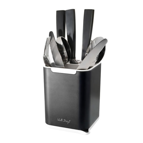 Czarny pojemnik na sztućce Vialli Design Cutlery