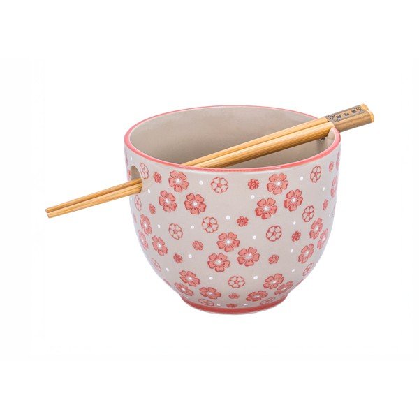 Czerwono-szara kamionkowa miska 450 ml Cherry Blossom – Sass & Belle