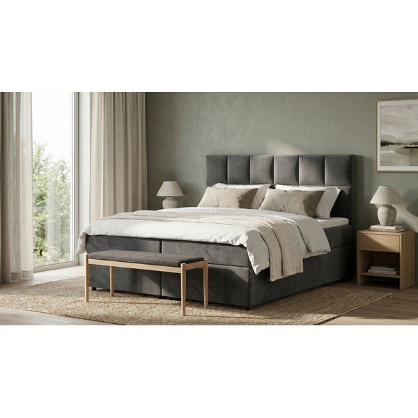 Szare łóżko boxspring ze schowkiem 160x200 cm Flip – Ropez-image-1