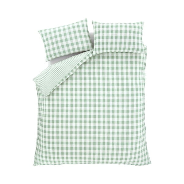 Zielona pościel dwuosobowa z kory 230x220 cm Seersucker Gingham Check – Catherine Lansfield