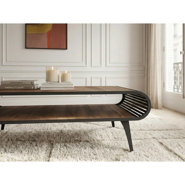 Stolik z blatem w dekorze dębu w naturalnym kolorze 60x120 cm Billie – Bobochic Paris-image-3