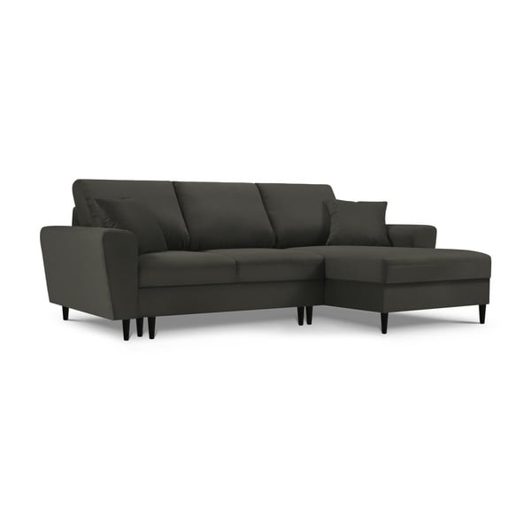 Czarny sztruksowy rozkładany narożnik ze schowkiem (prawostronny/z szezlongiem) Kyoto – Cosmopolitan Design-image-4