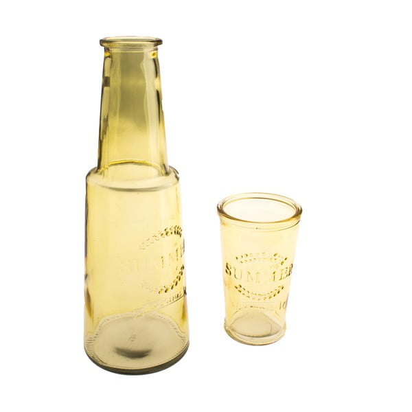 Żółta szklana karafka ze szklanką, 800 ml