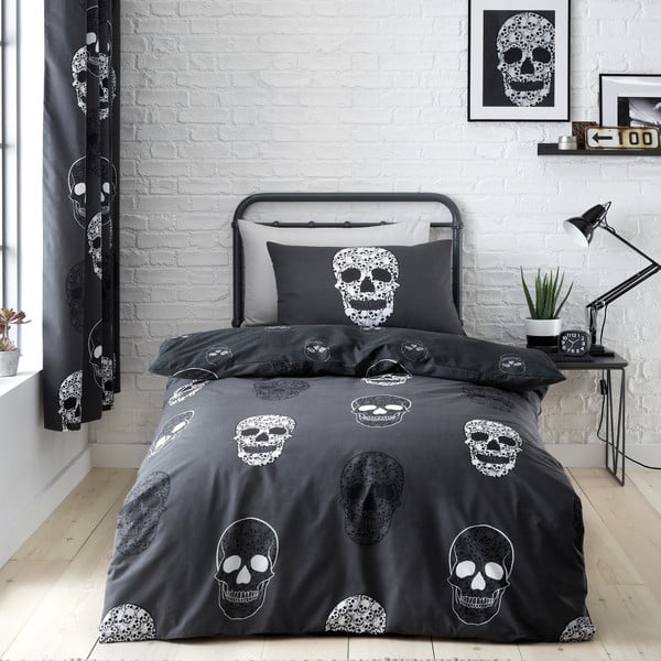 Ciemnoszara pościel dziecięca jednoosobowa 135x200 cm Skulls – Catherine Lansfield-image-1