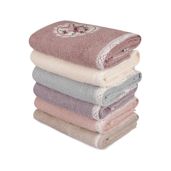 Zestaw 6 różowych ręczników do rąk Vintage Rose