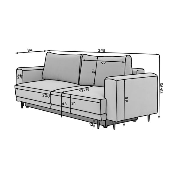 Jasnoszara aksamitna rozkładana/ze schowkiem sofa 260 cm Dalia – ELTAP-image-3