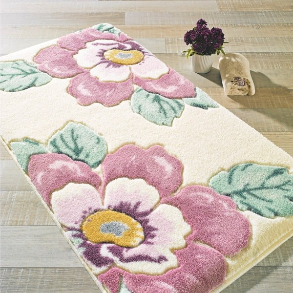 Różowy dywanik łazienkowy Fiore, 55x57 cm