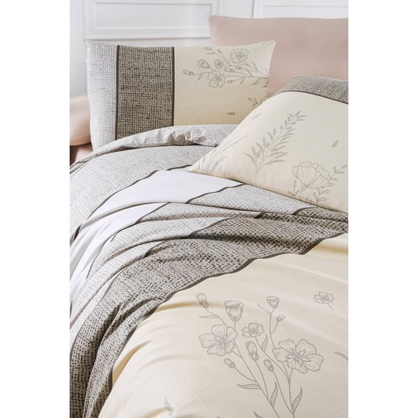 Beżowa bawełniana pościel jednoosobowa 140x200 cm Pine – Mijolnir-image-1
