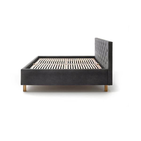 Ciemnoszare tapicerowane łóżko dwuosobowe ze schowkiem ze stelażem 180x200 cm San Remo – Meise Möbel-image-4