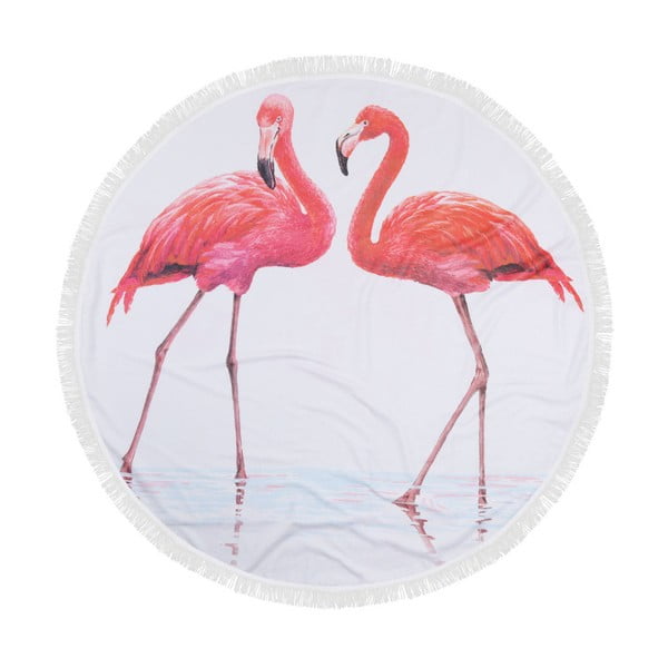 Kolorowy ręcznik plażowy ze 100% bawełny Flamingos, ⌀ 150 cm
