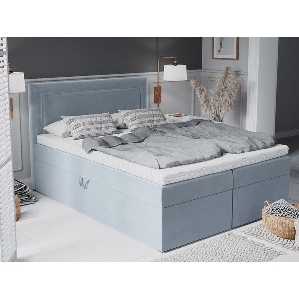 Jasnoniebieske łóżko boxspring ze schowkiem 180x200 cm Yucca – Mazzini Beds-image-1