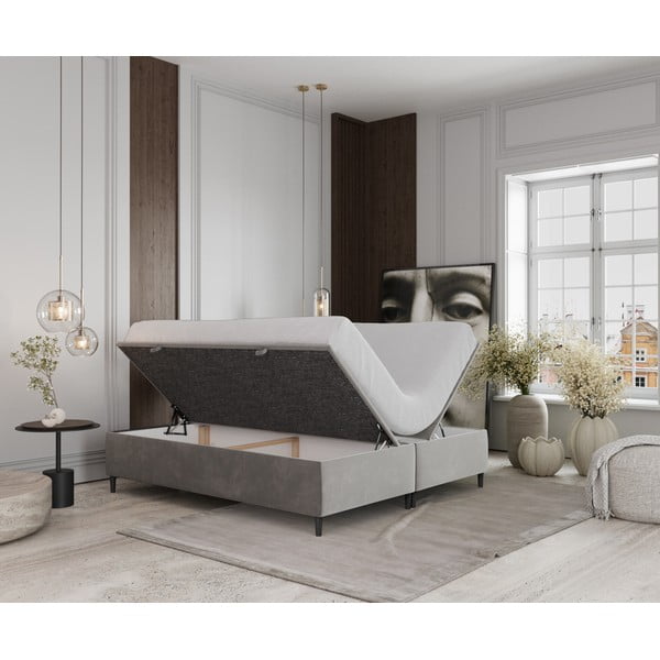 Jasnoszare tapicerowane łóżko dwuosobowe ze schowkiem 160x200 cm Tate – Maison de Rêve-image-2