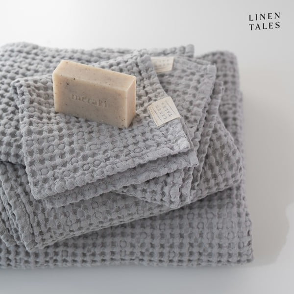 Jasnoszary ręcznik 50x70 cm Honeycomb – Linen Tales