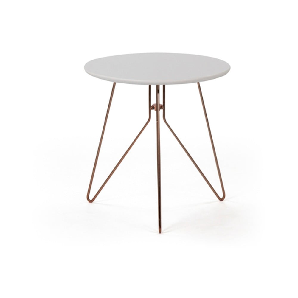 Biały stolik z miedzianymi nogami PLM Barcelona Alegro, ⌀ 40 cm