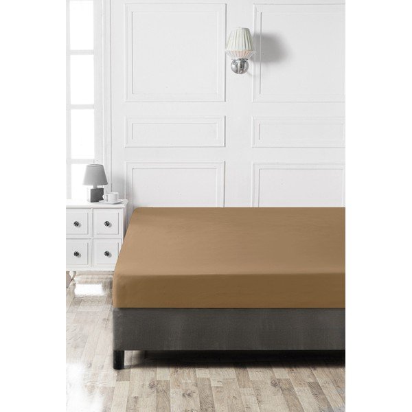 Brązowe bawełniane prześcieradło z gumką 140x200 cm – Mijolnir-image-2