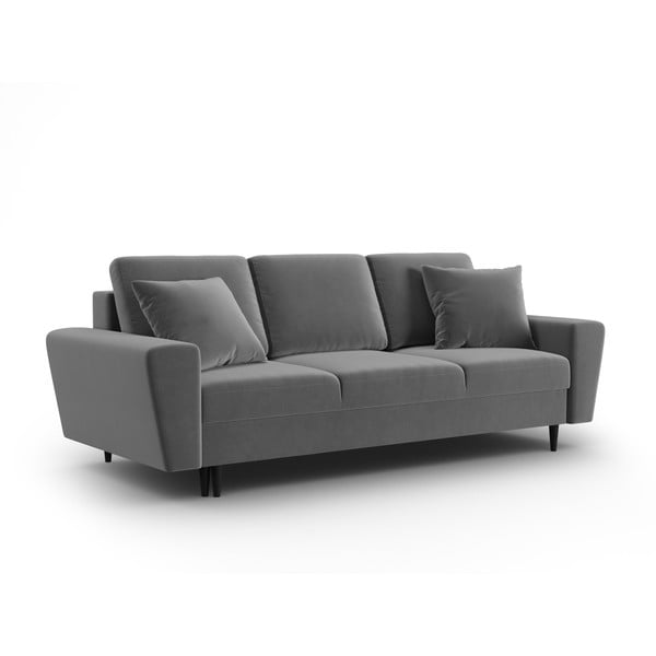 Jasnoszara aksamitna rozkładana sofa ze schowkiem 235 cm Kyoto – Cosmopolitan Design-image-1
