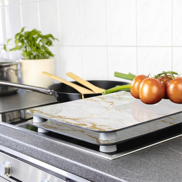 Zestaw 2 szklanych płyt ochronnych na kuchenkę w biało-złotym kolorze Wenko Marble, 52x30 cm-image-1