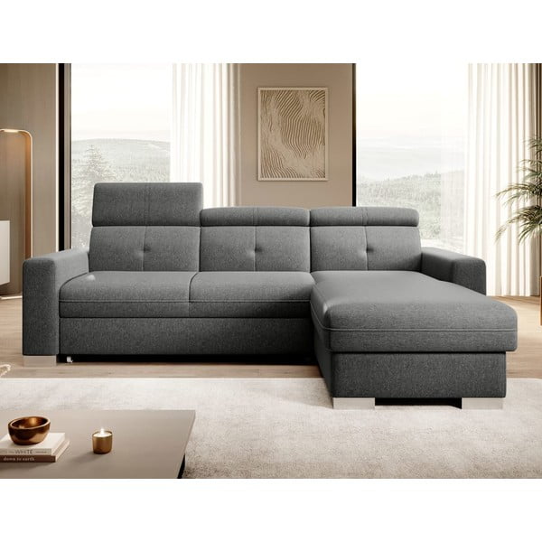 Szary rozkładany/ze schowkiem narożnik (prawostronny/z szezlongiem) Fresia – ELTAP-image-1