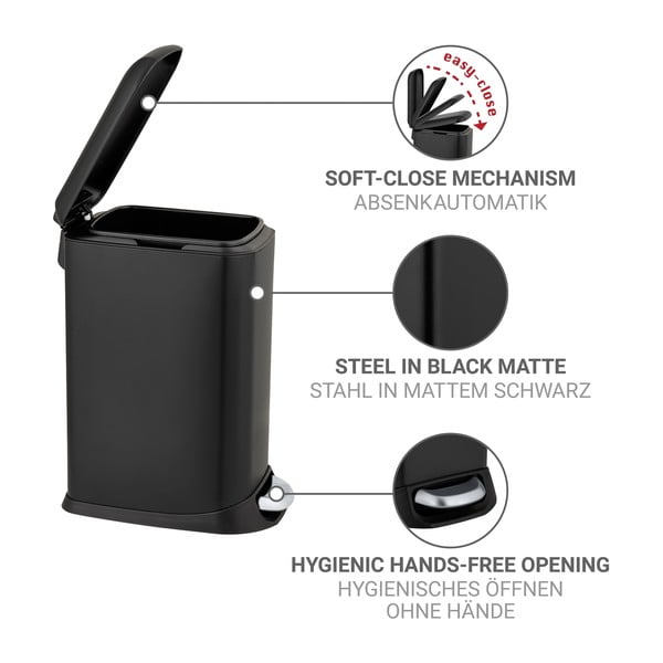 Stalowy kosz na śmieci z pedałem w kolorze matowej czerni 12 l Design – Wenko-image-4