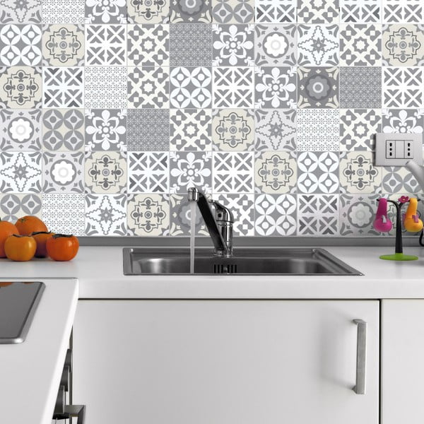 Zestaw 60 naklejek ściennych Ambiance Wall Decal Tiles Artistic Shade of Grey, 20x20 cm