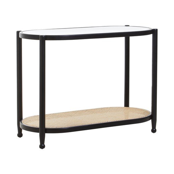 Czarna/w naturalnym kolorze konsola ze szklanym blatem 49x100 cm Cebu – Premier Housewares