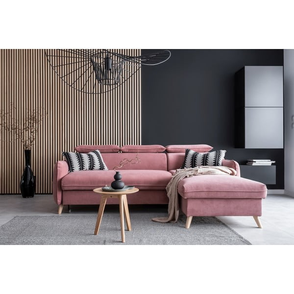 Jasnoróżowy aksamitny rozkładany narożnik (prawostronny) Sweet Harmony – Miuform-image-1