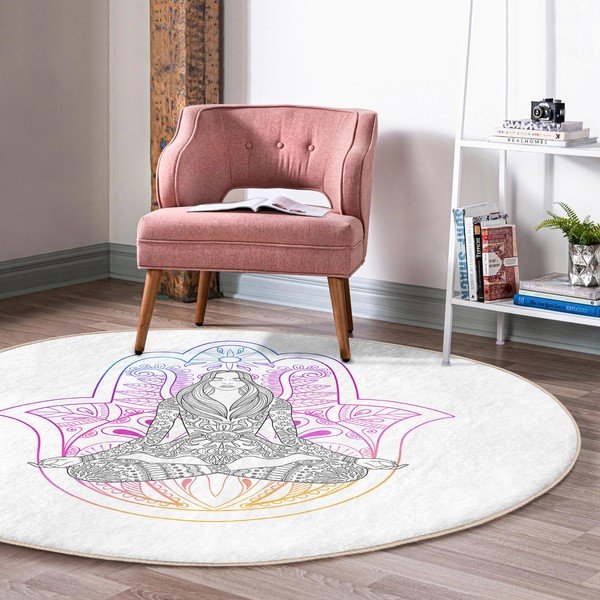 Biały okrągły dywan odpowiedni do prania i robotów sprzątających ø 120 cm Comfort – Mila Home-image-3