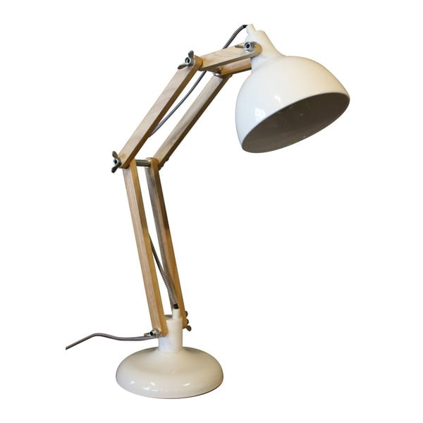 Biała lampa stołowa z drewna sosnowego i metalu Red Cartel Dexter