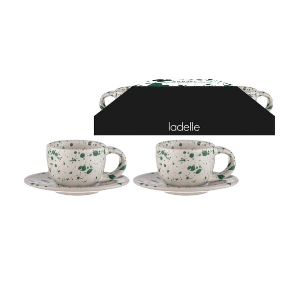 Biało-zielone kamionkowe filiżanki na espresso zestaw 2 szt. 100 ml Carnival – Ladelle-image-2