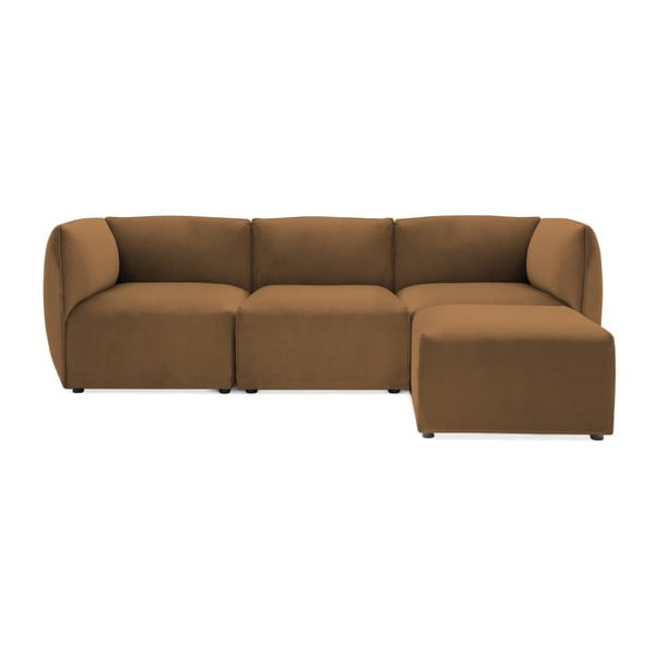 Brązowa 3-osobowa sofa modułowa z podnóżkiem Vivonita Velvet Cube