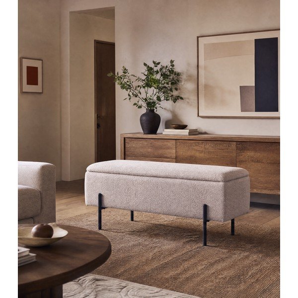 Beżowa  ławka z materiału bouclé Watford – House Nordic-image-4