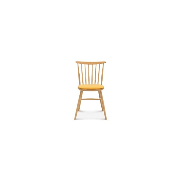 Drewniane krzesło z żółtym obiciem Fameg Amleth