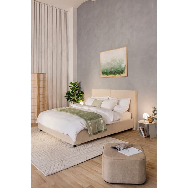 Beżowe tapicerowane łóżko dwuosobowe ze schowkiem z materacem i stelażem 180x200 cm Myra Bold – Bonami Selection-image-1