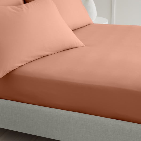 Prześcieradło z perkalu bawełnianego z gumką w kolorze terakoty 90x190 cm Cotton Percale – Bianca-image-2